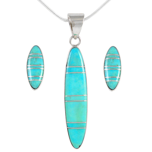 Sterling Silver Pendant & Earrings Set Turquoise PE4008-C05