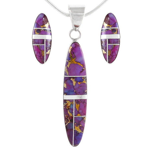 Sterling Silver Pendant & Earrings Set Purple Turquoise PE4008-C07