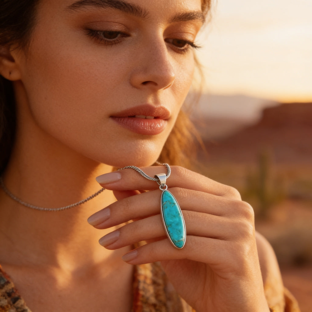 Turquoise Pendant & Earrings Set Sterling Silver PE4008-C75