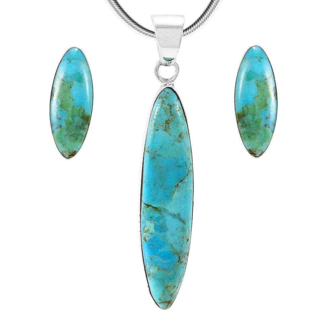 Turquoise Pendant & Earrings Set Sterling Silver PE4008-C75