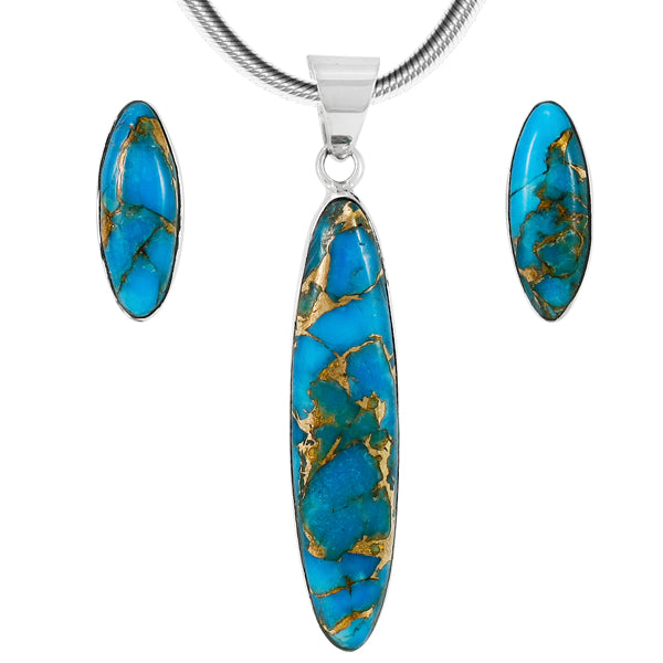 Matrix Turquoise Pendant & Earrings Set Sterling Silver PE4008-C84