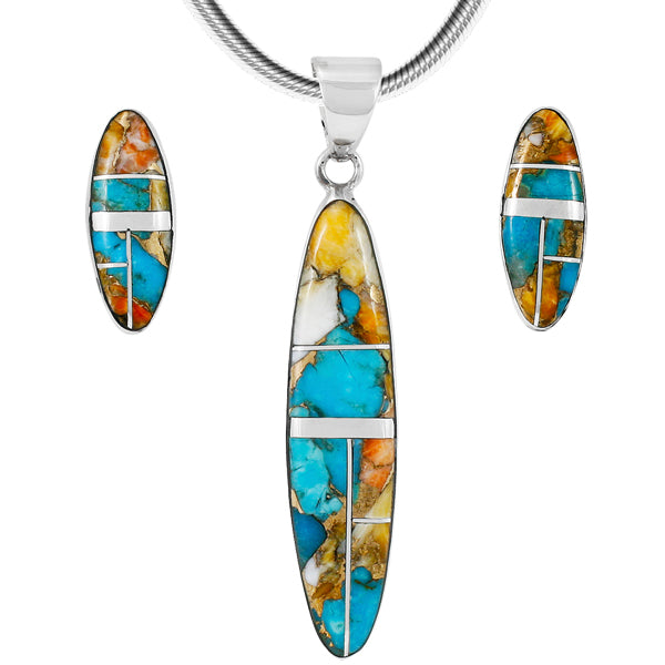 Spiny Turquoise Pendant & Earrings Set Sterling Silver PE4008-C89B