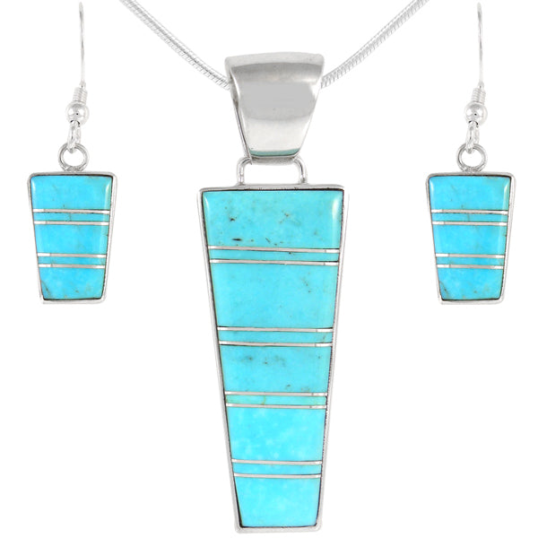 Sterling Silver Pendant & Earrings Set Turquoise PE4012-C05