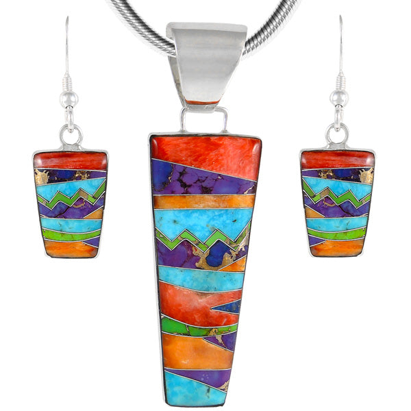 Sterling Silver Pendant & Earrings Set Multicolor PE4012-C30