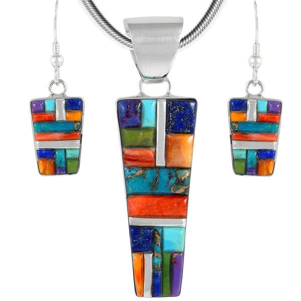 Sterling Silver Pendant & Earrings Set Multicolor PE4012-C52