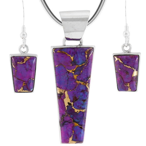 Purple Turquoise Pendant & Earrings Set Sterling Silver PE4012-C77