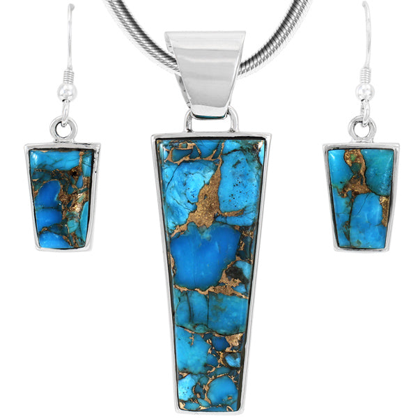 Sterling Silver Pendant & Earrings Set Matrix Turquoise PE4012-C84
