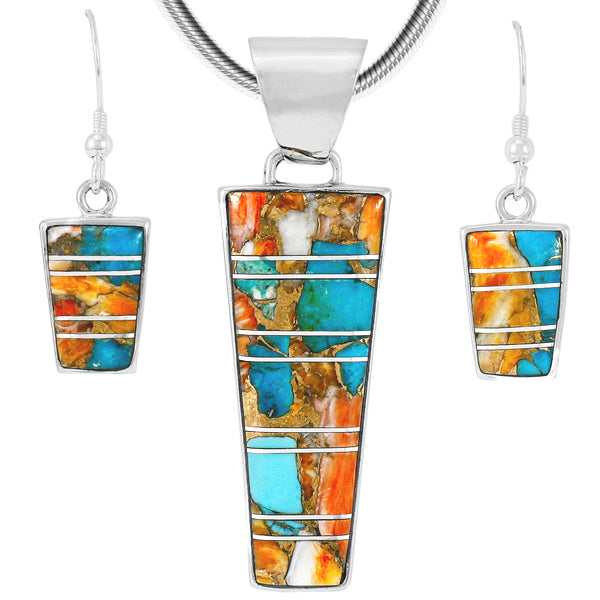 Spiny Turquoise Pendant & Earrings Set Sterling Silver PE4012-C89