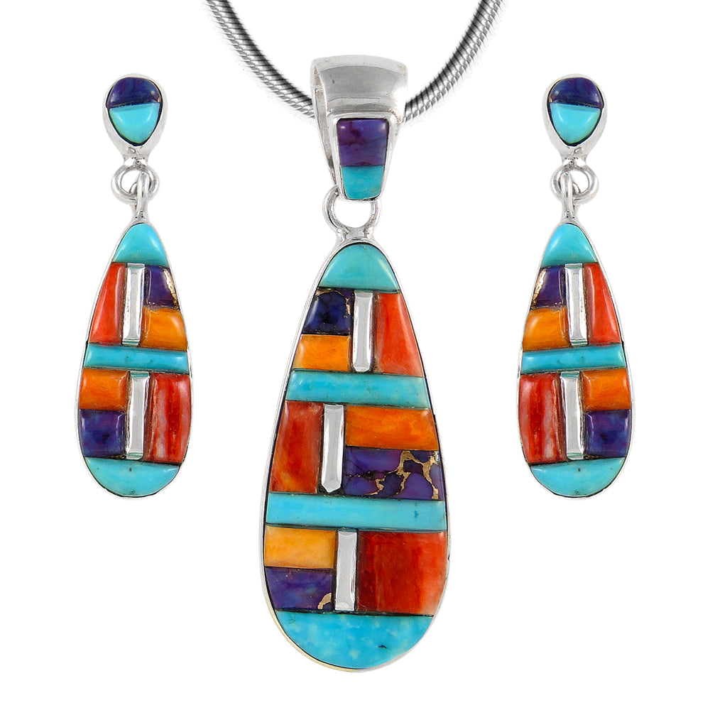 Sterling Silver Pendant & Earrings Set Multicolor PE4014-C51