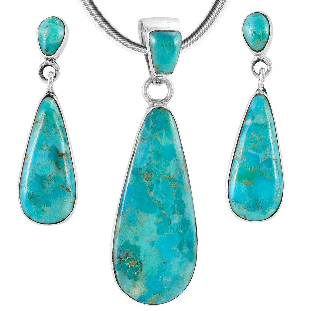 Sterling Silver Pendant & Earrings Set Turquoise PE4014-C75