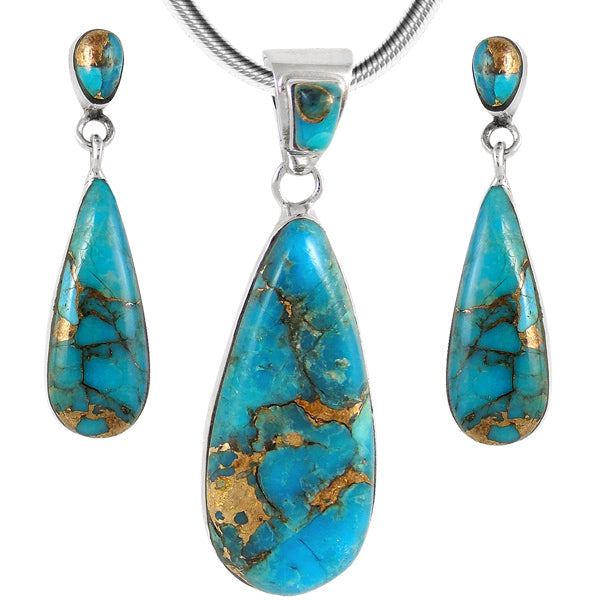 Sterling Silver Pendant & Earrings Set Matrix Turquoise PE4014-C84