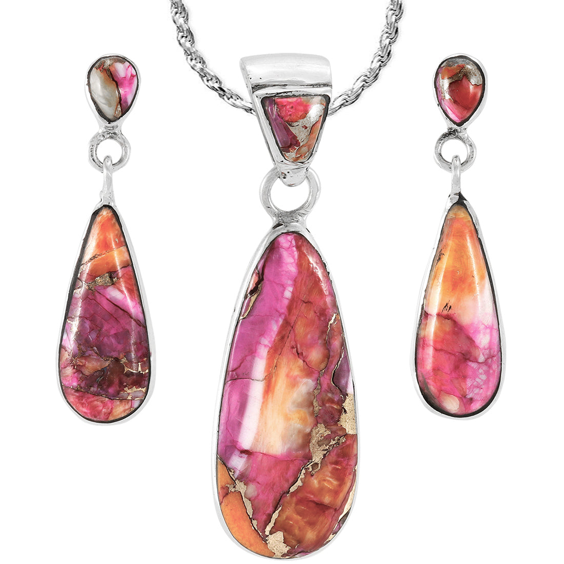 Plum Spiny Matching Pendant & Earrings Set Sterling Silver PE4014-C92