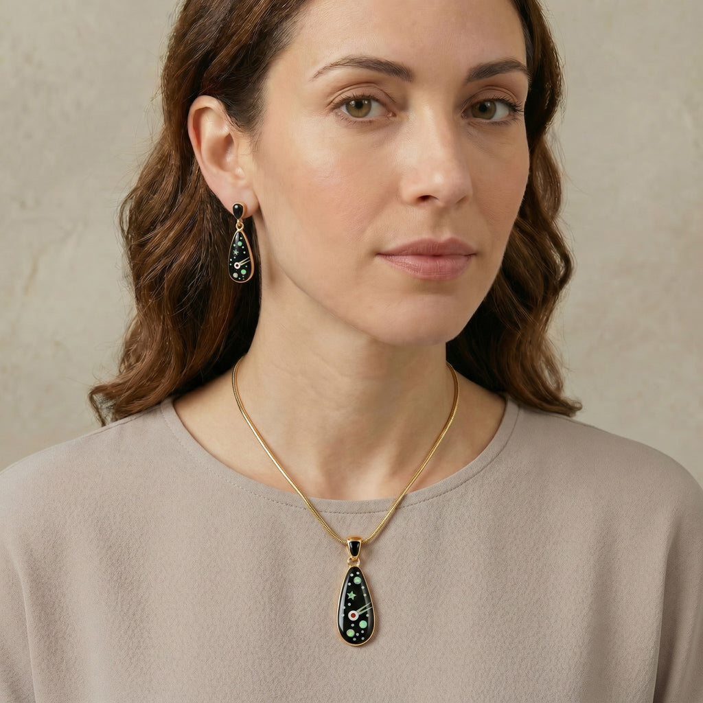Black Opal Shooting Stars Pendant & Earrings Set GoldCopper PE4014-GB-C27