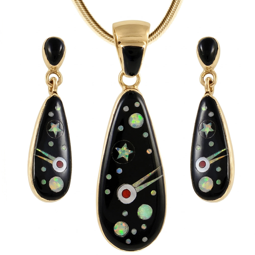 Black Opal Shooting Stars Pendant & Earrings Set GoldCopper PE4014-GB-C27