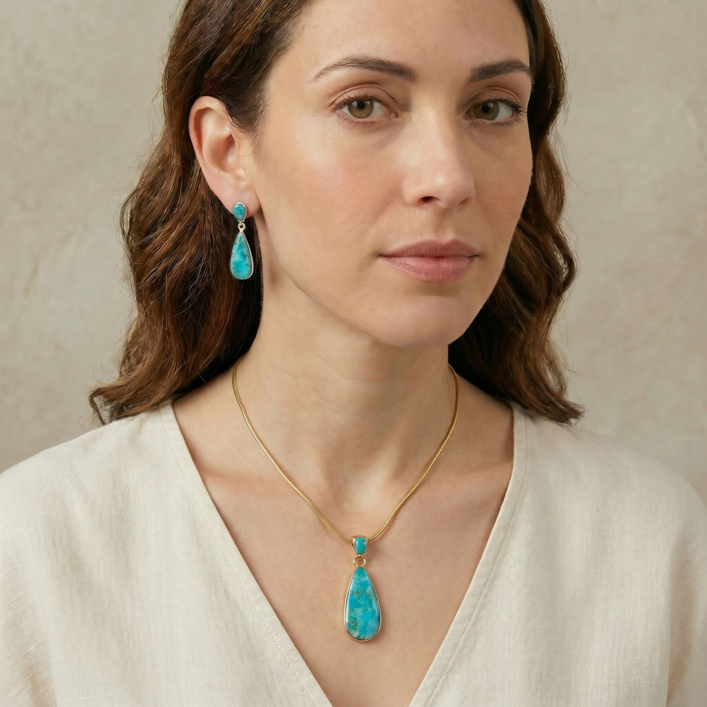 Turquoise Pendant & Earrings Set GoldCopper PE4014-GB-C75
