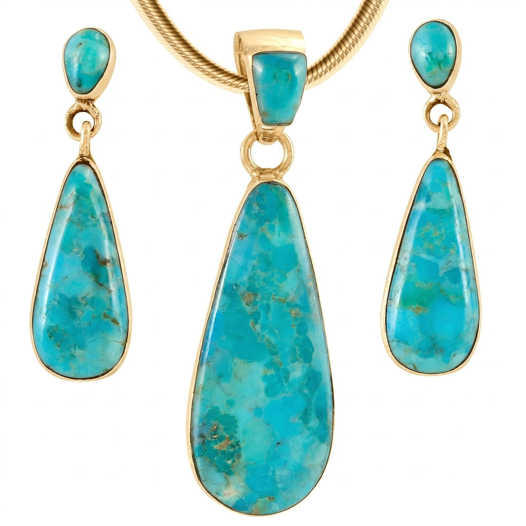 Turquoise Pendant & Earrings Set GoldCopper PE4014-GB-C75