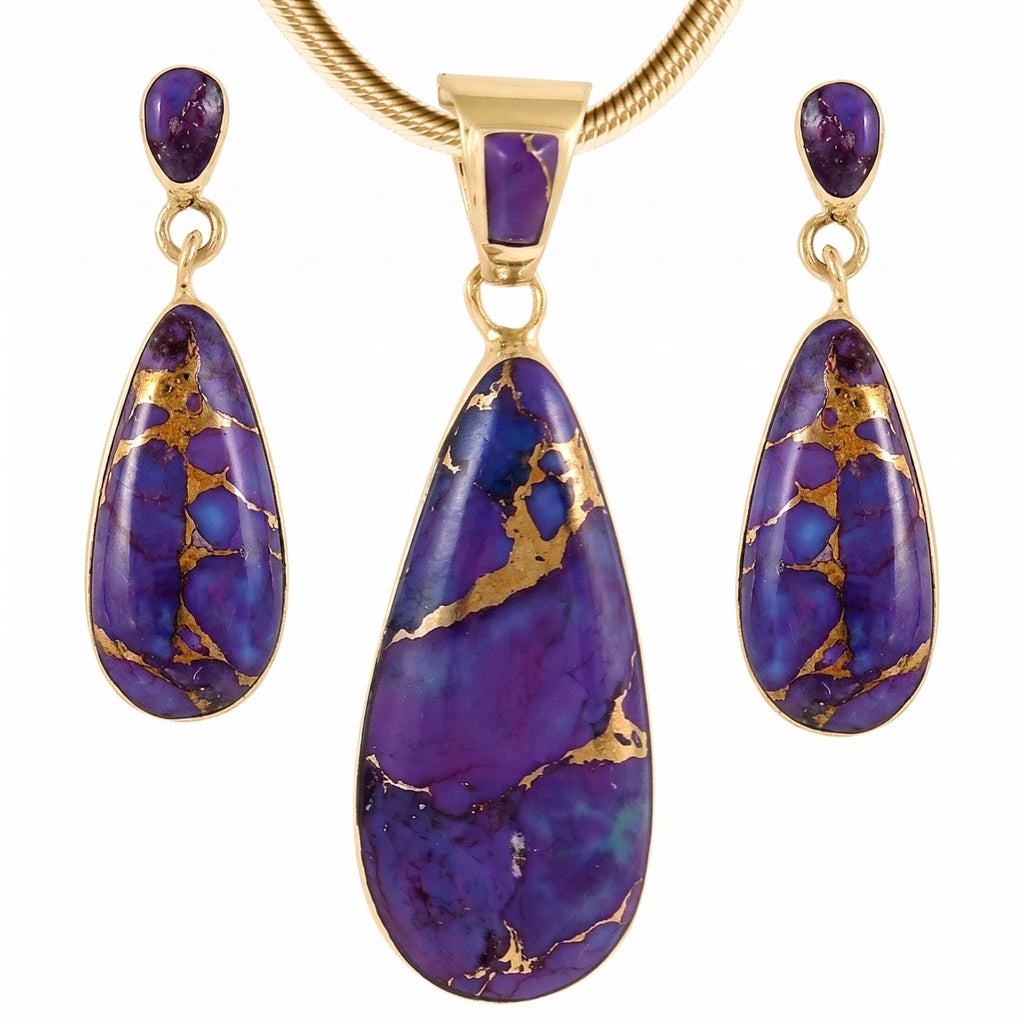 Purple Turquoise Pendant & Earrings Set GoldCopper PE4014-GB-C77