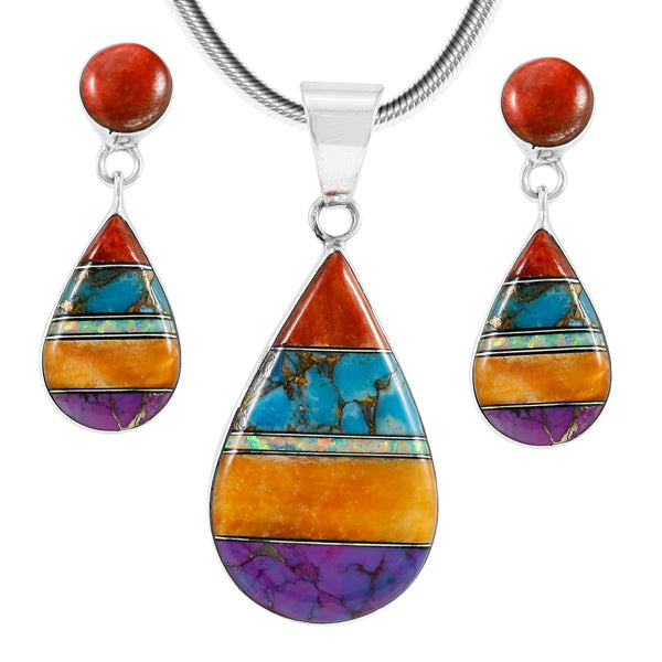 Sterling Silver Pendant & Earrings Set Multicolor PE4023-LG-C01