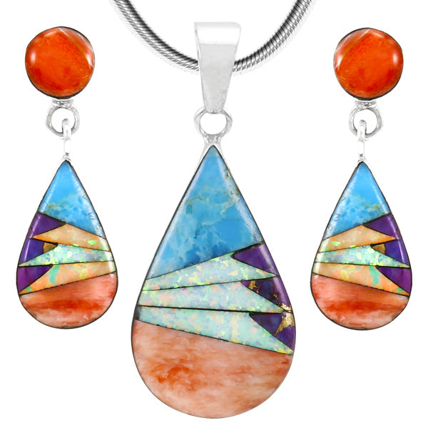 Sterling Silver Pendant & Earrings Set Multicolor PE4023-LG-C02