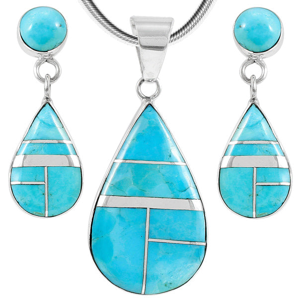Sterling Silver Pendant & Earrings Set Turquoise PE4023-LG-C05