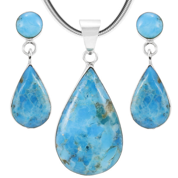 Turquoise Sterling Silver Pendant & Earrings Set PE4023-LG-C75