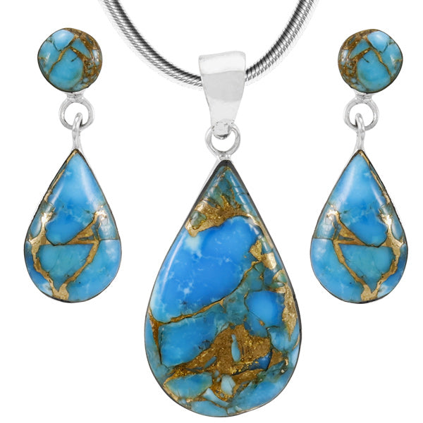 Matrix Turquoise Sterling Silver Pendant & Earrings Set PE4023-LG-C84