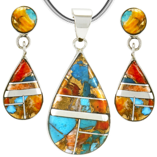 Spiny Turquoise Sterling Silver Pendant & Earrings Set PE4023-LG-C89