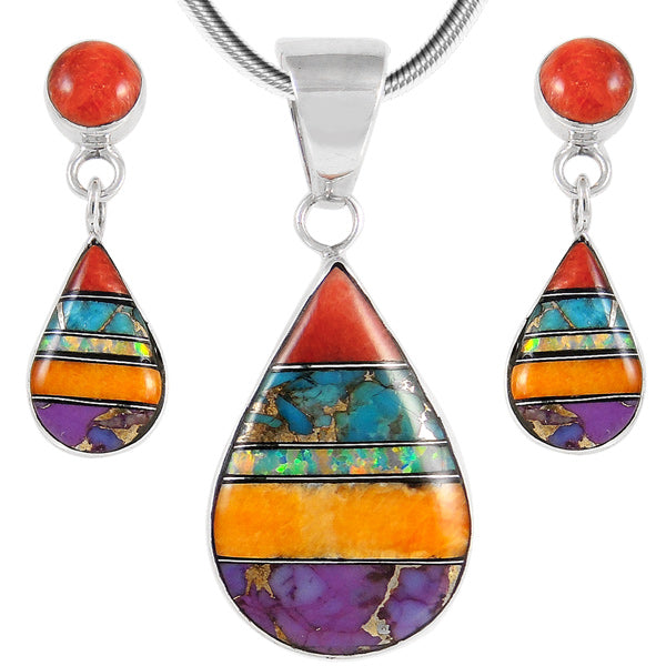 Sterling Silver Pendant & Earrings Set Multicolor PE4023-SM-C01A