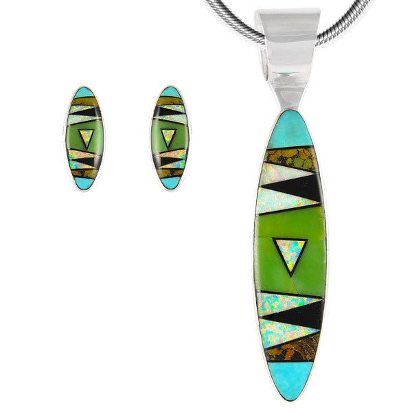 Sterling Silver Pendant & Earrings Set Multicolor PE4028-C01