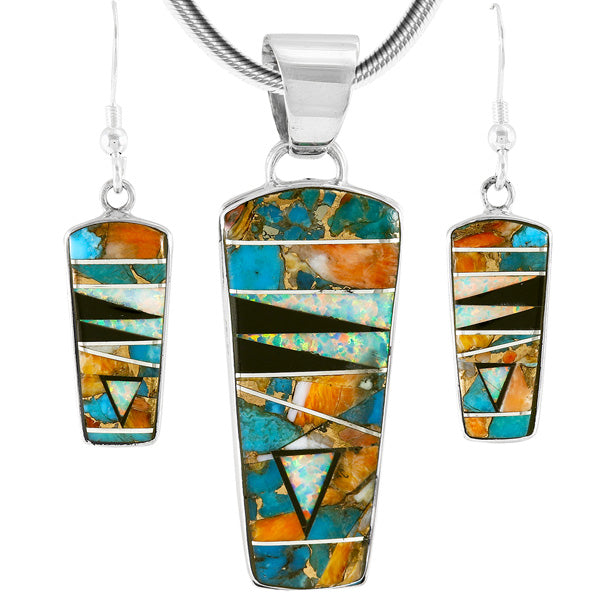 Spiny Turquoise Pendant & Earrings Set Sterling Silver PE4030-C25