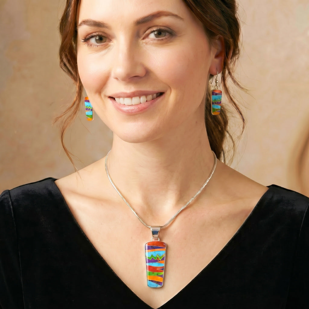 Sterling Silver Pendant & Earrings Set Multicolor PE4030-C30