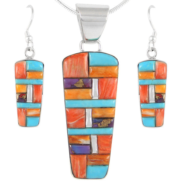 Sterling Silver Pendant & Earrings Set Multicolor PE4030-C51