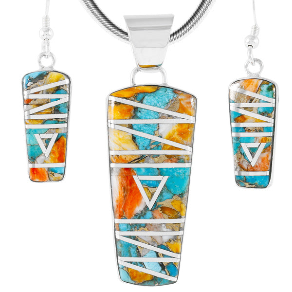 Spiny Turquoise Pendant & Earrings Set Sterling Silver PE4030-C89