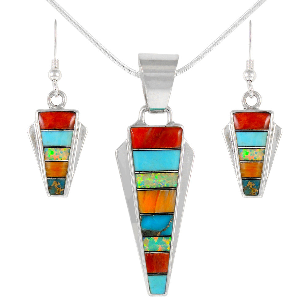 Sterling Silver Pendant & Earrings Set Multicolor PE4033-C01