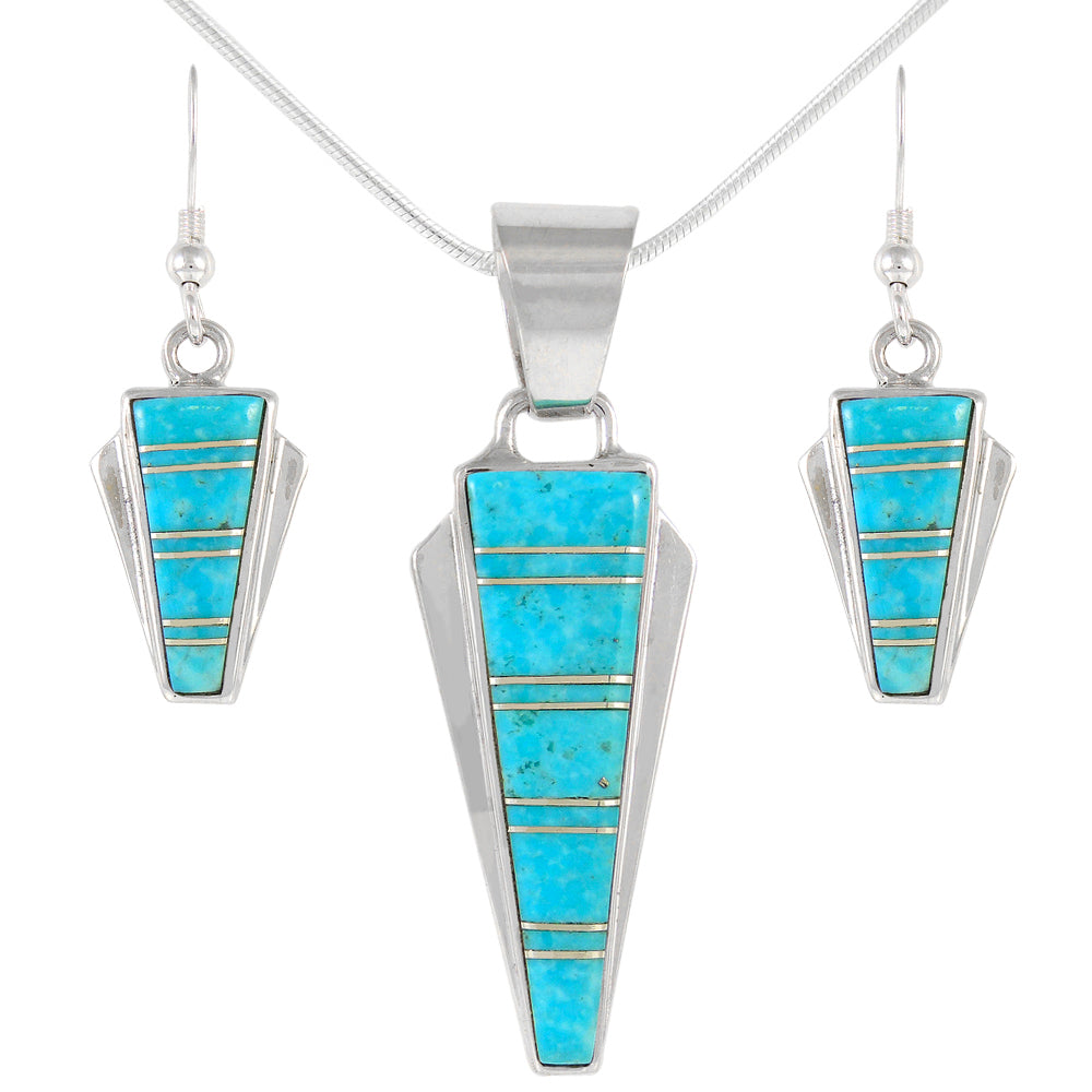 Sterling Silver Pendant & Earrings Set Turquoise PE4033-C05