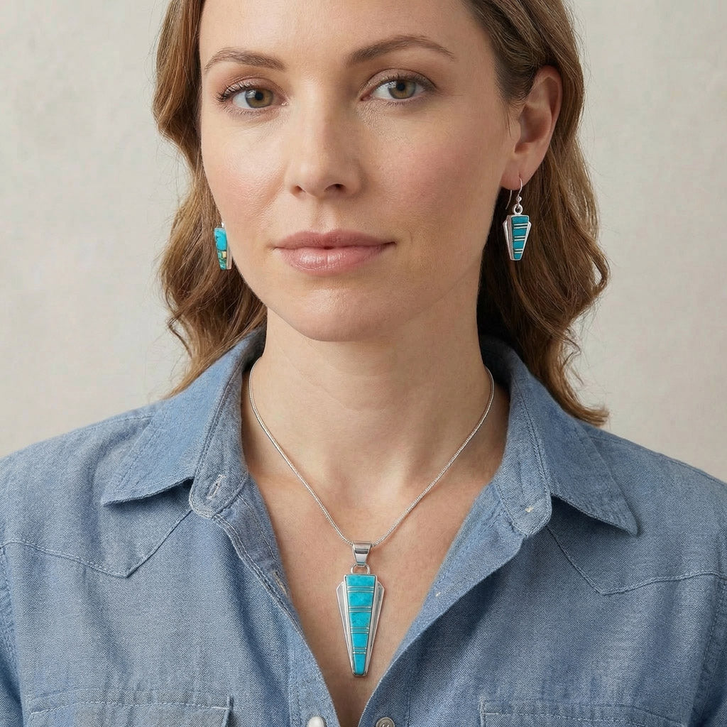 Sterling Silver Pendant & Earrings Set Turquoise PE4033-C05