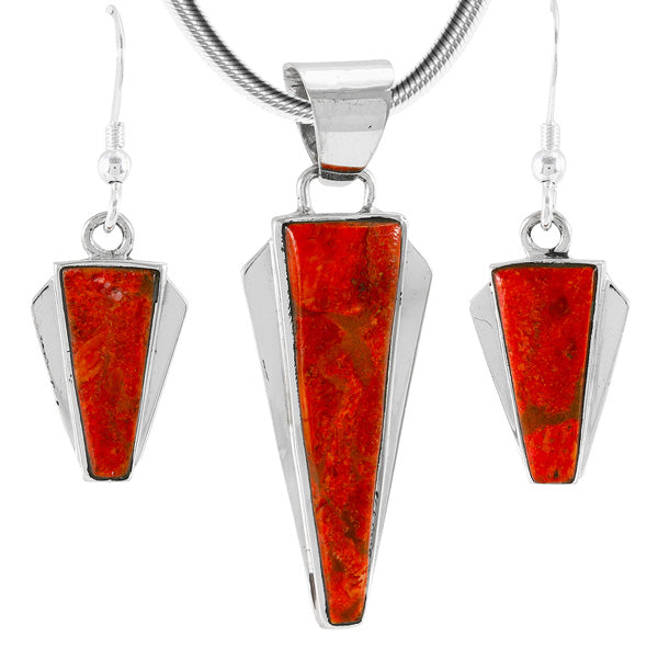 Coral Pendant & Earrings Set Sterling Silver PE4033-C74