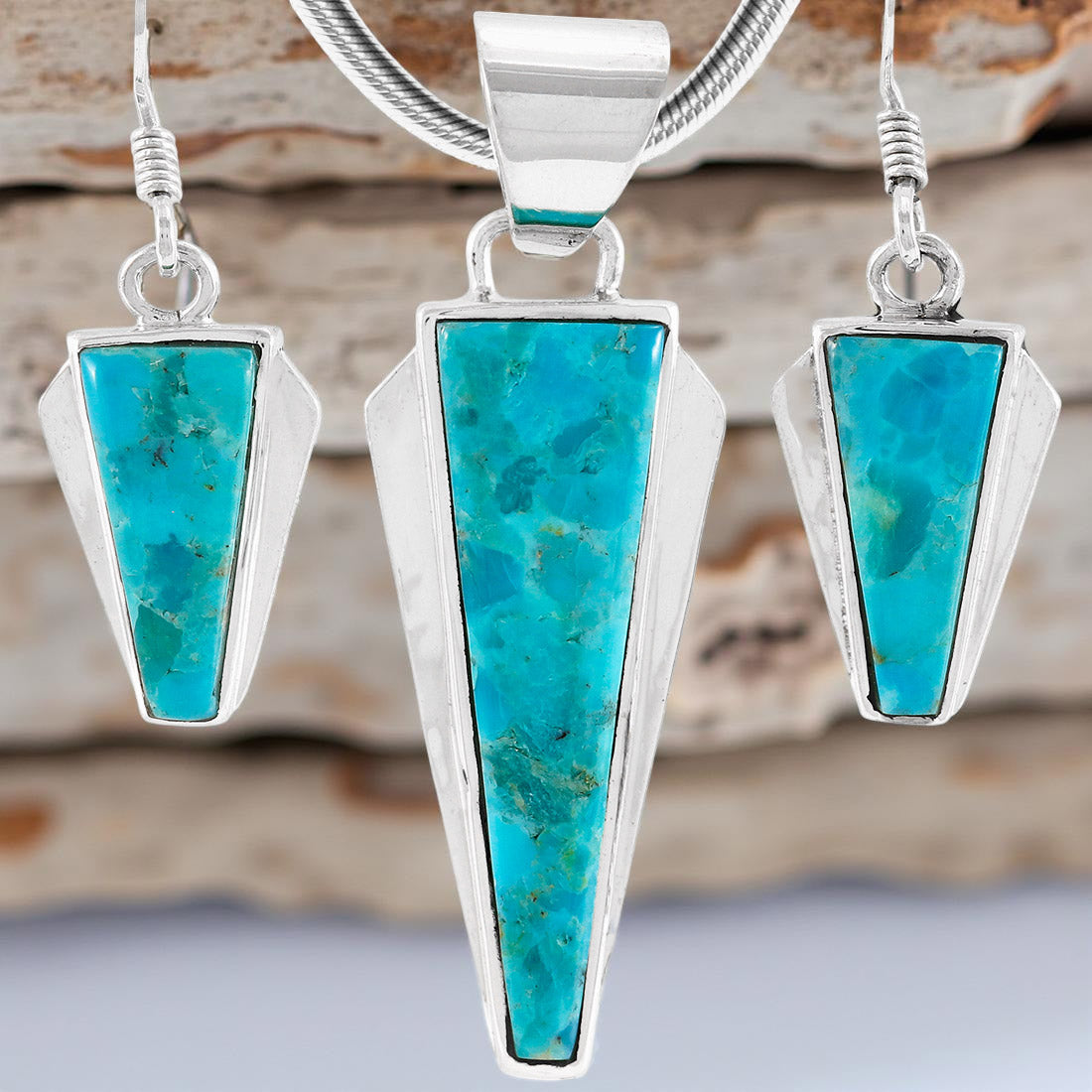 Turquoise Pendant & Earring Set Sterling Silver PE4033-C75
