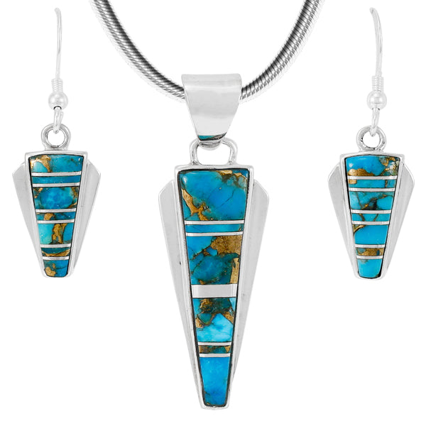 Matrix Turquoise Pendant & Earrings Set Sterling Silver PE4033-C84