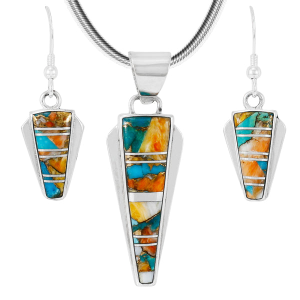 Spiny Turquoise Pendant & Earrings Set Sterling Silver PE4033-C89