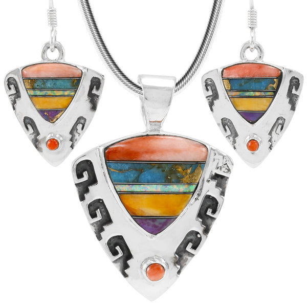 Sterling Silver Pendant & Earrings Set Multicolor PE4042-C00