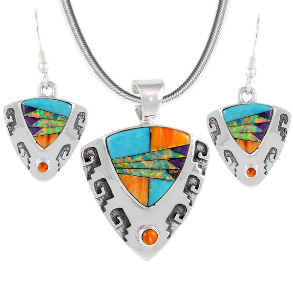 Sterling Silver Pendant & Earrings Set Multicolor PE4042-C01