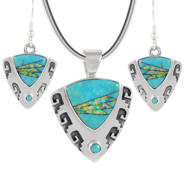 Sterling Silver Pendant & Earrings Set Turquoise PE4042-C21