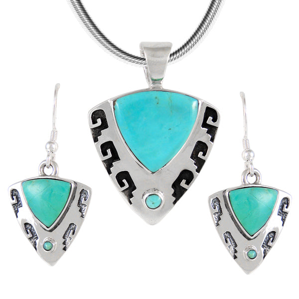 Sterling Silver Pendant & Earrings Set Turquoise PE4042-C75