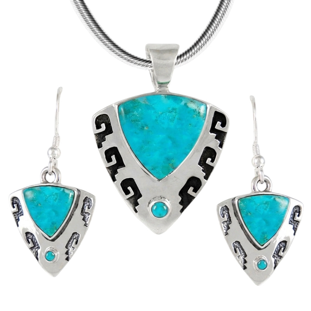 Sterling Silver Pendant & Earrings Set Turquoise PE4042-C75