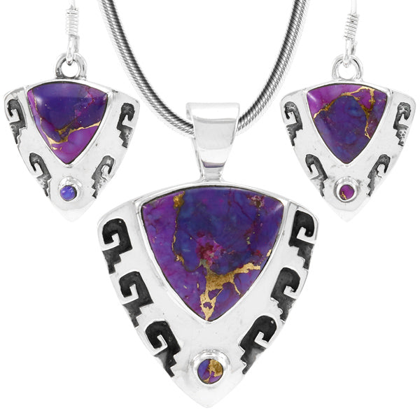 Purple Turquoise Pendant & Earrings Set Sterling Silver PE4042-C77