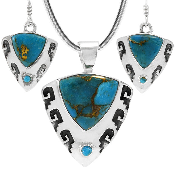 Matrix Turquoise Pendant & Earrings Set Sterling Silver PE4042-C84