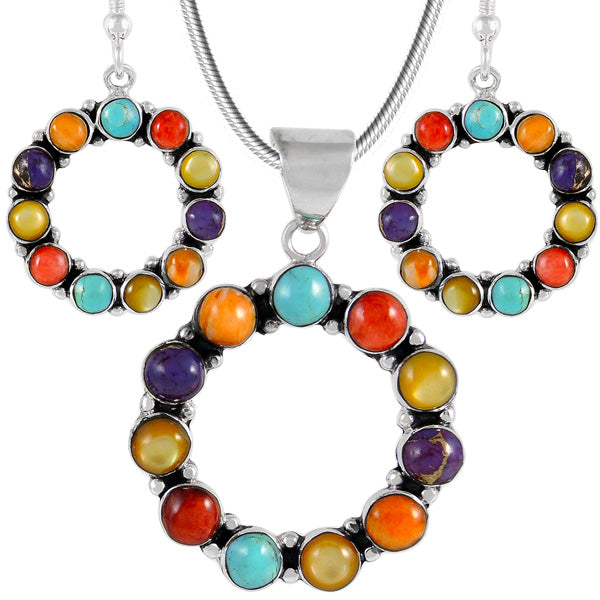 Sterling Silver Pendant & Earrings Set Multicolor PE4053-C71