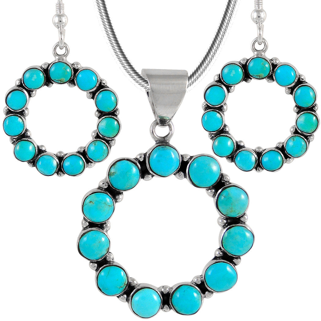 Sterling Silver Pendant & Earrings Set Turquoise PE4053-C75