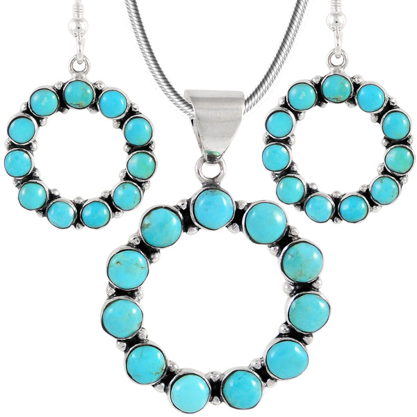 Sterling Silver Pendant & Earrings Set Turquoise PE4053-C75